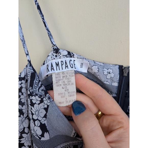 Rampage Black White Floral Patchwork Maxi Dress Spaghetti Straps - Picture 4 of 6